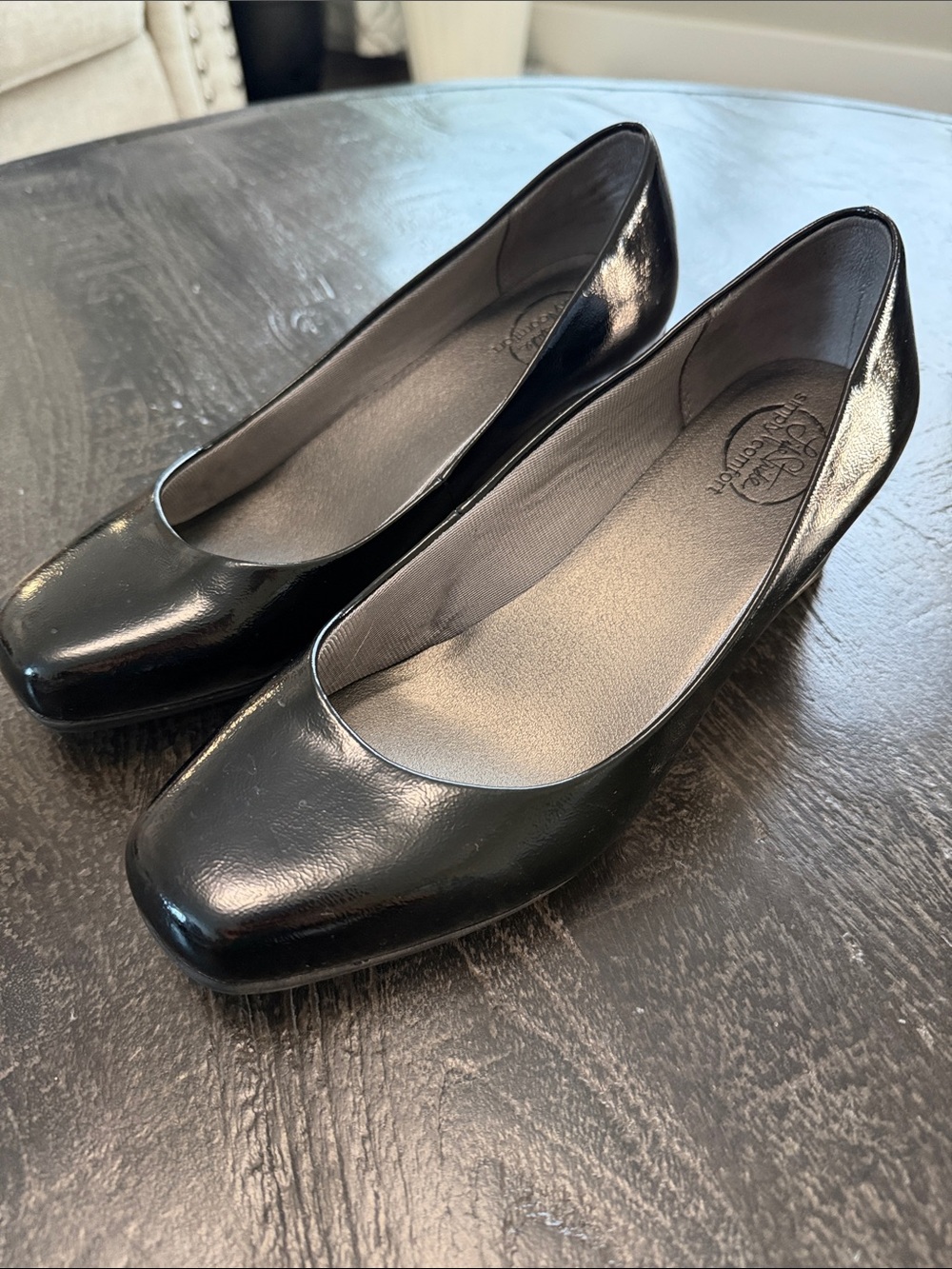 Clarks Black Patent Leather Low Heel Pumps